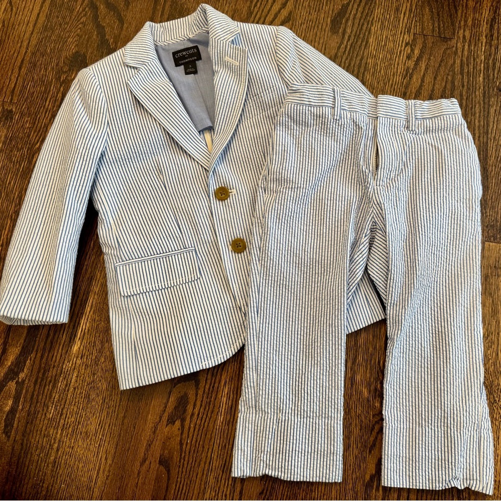 J. Crew Boys 3T Blue & White Seersucker Thompson Suit